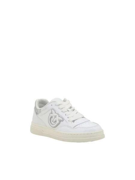 PINKO Obuwie Kobieta 38 EU Skóra sznurowane sneakersy z logo na pięcie biały