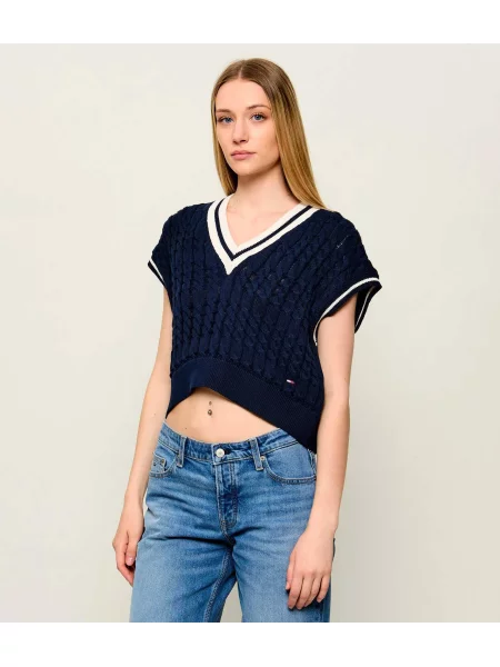 Tommy Jeans Pulover Bleumarin alb