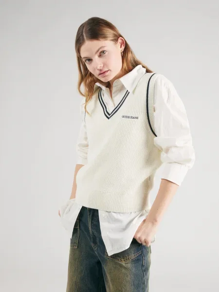 Guess Jeans Pulover Écru alb