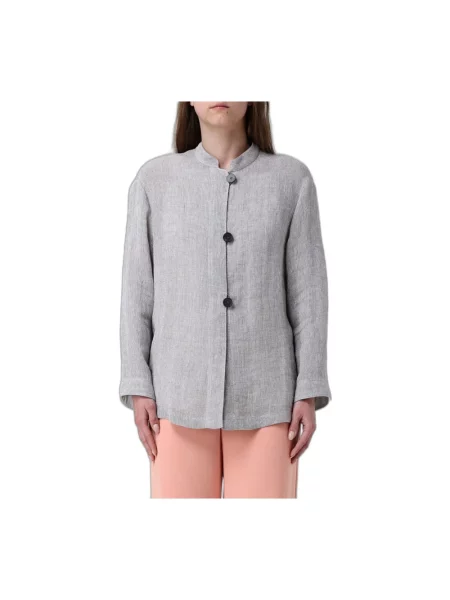 Lniana kurtka Emporio Armani szara