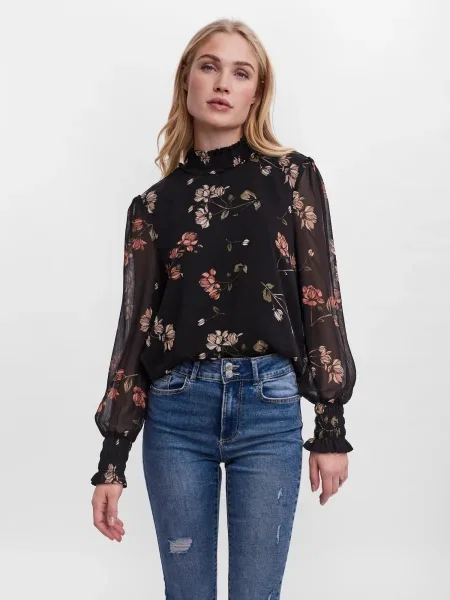 VERO MODA Bluza Smilla oliva / roza / rjasto rdeča črna