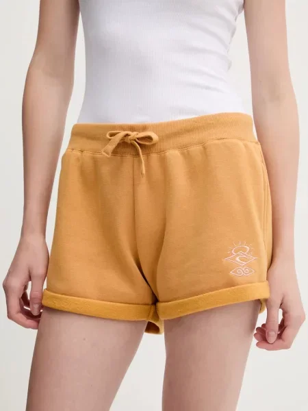 Къс панталон Rip Curl зелено с апликация с висока талия жълто