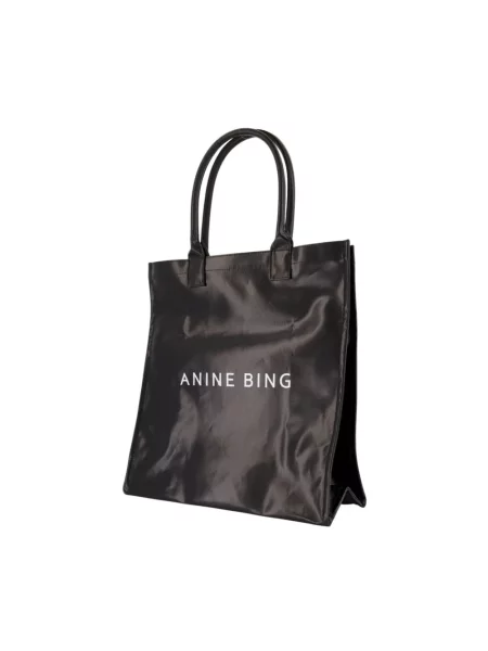Shopperka Anine Bing z nadrukiem płócienna czarna