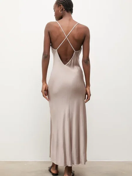 Answear.LAB sukienka bieliźniana z beżowa