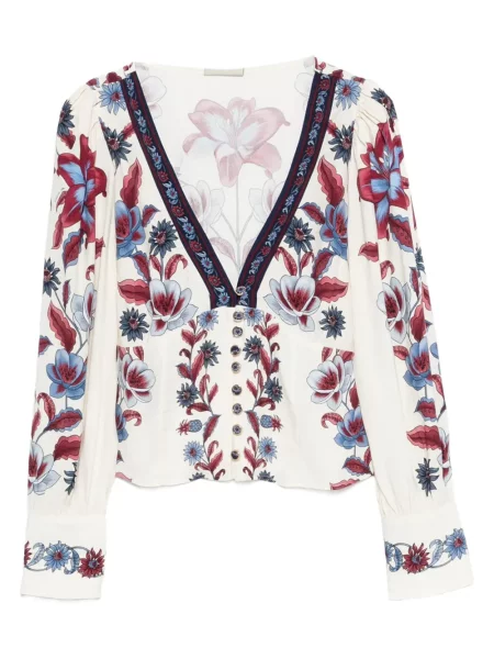 Bluză Farm Rio cu model floral cu imagine cu decolteu în V alb