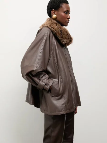 Answear.LAB geaca de piele de tranzitie oversize maro