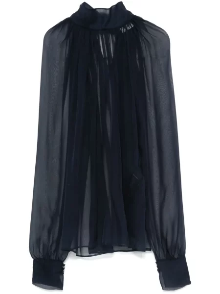 Копринена блуза Saint Laurent синьо