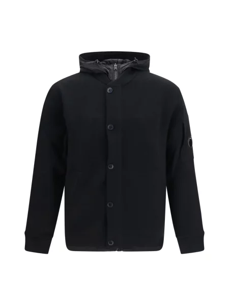 Kardigan C.p. Company z wełny merino dwustronny czarny