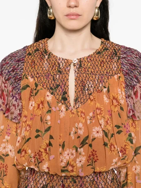 Rochie Farm Rio cu model floral cu imagine de costum maro