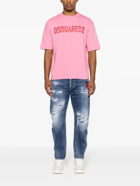 Apkirptas džinsai Dsquared2 su įbrėžimais mėlyna