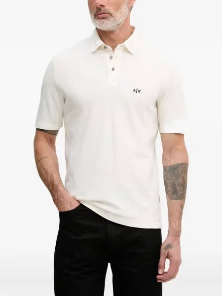 Tricou polo Armani Exchange cu autograf alb