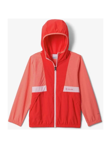 Kurtka z kapturem Columbia Spire Valley Windbreaker pomarańczowa intensywna chłopięce XS biała