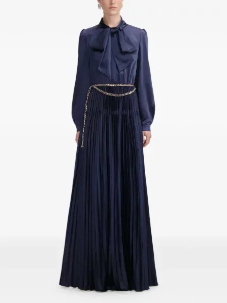 Rochie maxi Self-portrait cu funde plisată de costum albastru