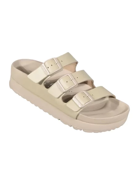 Klapki Birkenstock skórzane na platformie beżowe