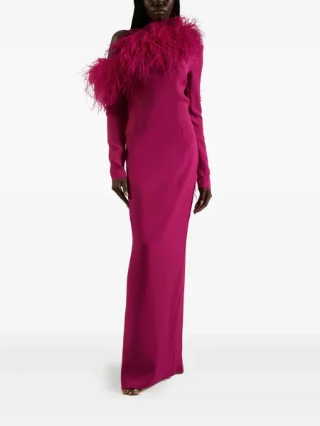 Odgovarati haljina Taller Marmo sa perjem s jednim ramenom ružičasta