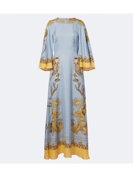 Rochie maxi La Doublej de mătase cu imagine albastru