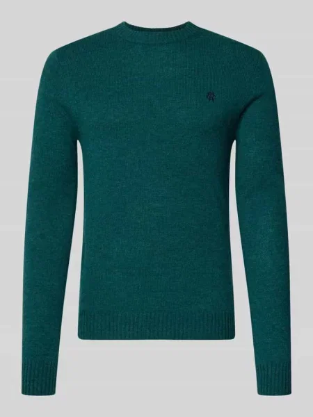 Sweter z dzianiny krój slim fit z czystej wełny z wyhaftowanym logo Mcneal zielony