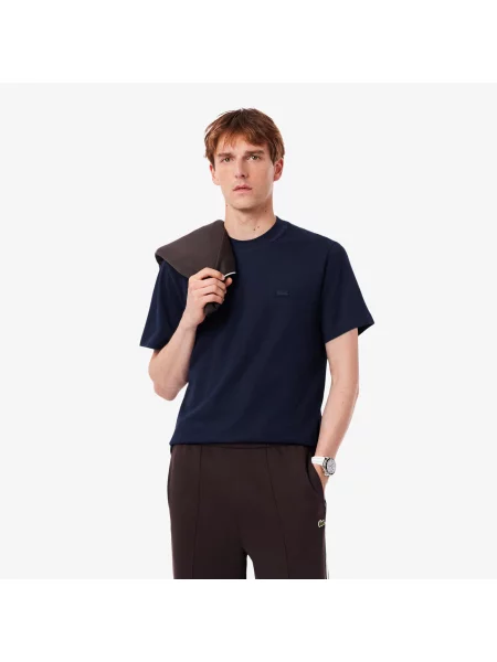 Lacoste Koszulka Petit Piqué Z Prążkowanym Dekoltem niebieski
