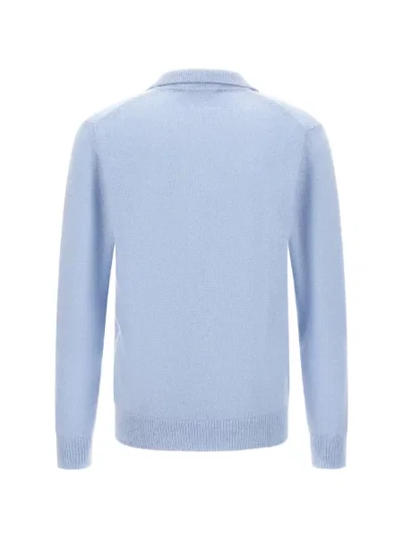 Lung tricou polo Larmeri Studio din cașmir albastru