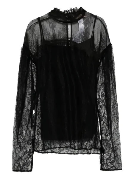 Top Twinset cu volane din dantelă negru