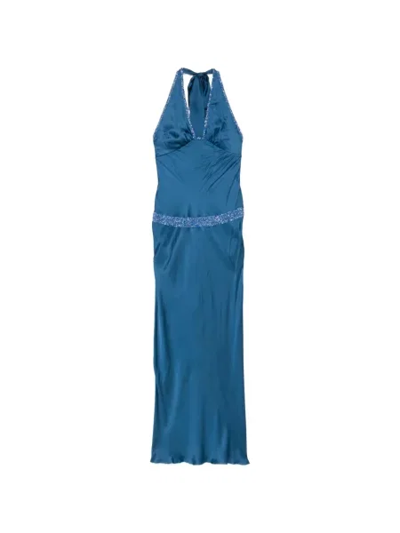 Rochie maxi Asta Resort cu gât halter albastru