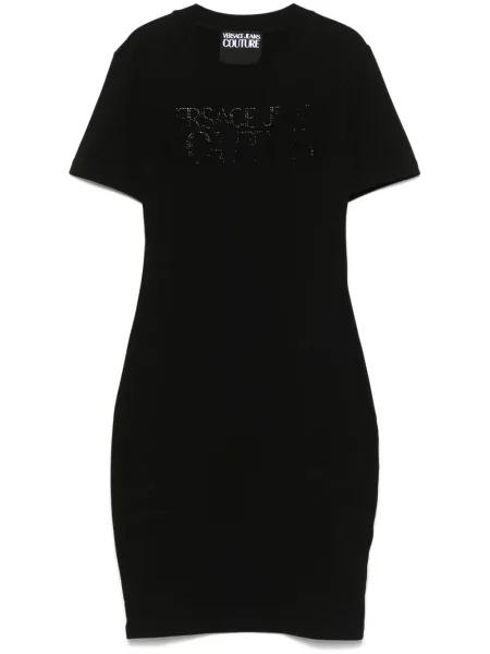 Mała sukienka jeansowa Versace Jeans Couture z kryształkami garniturowa czarna