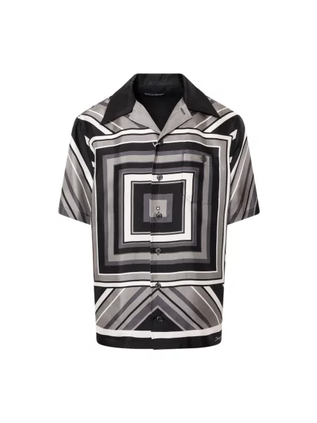 Koszula Dolce And Gabbana w paski z nadrukiem casual czarna