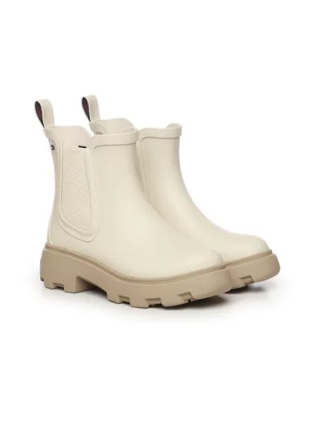 Tommy Hilfiger kalosze RUBBER FLAG CLEATED RAINBOOT beżowy białe