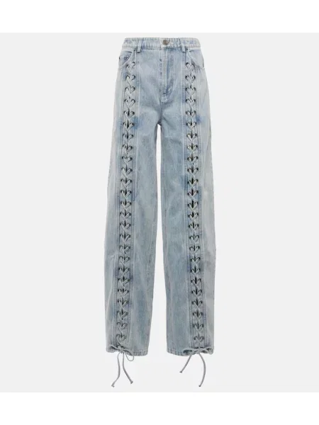 Blugi drepți Rotate Birger Christensen din dantelă albastru