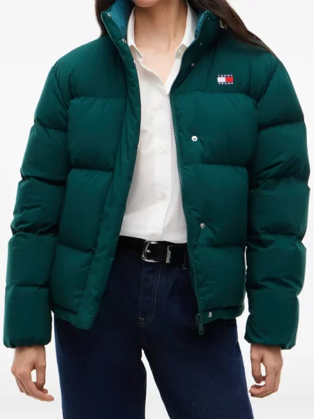 Geacă cu puf Tommy Hilfiger cu glugă verde