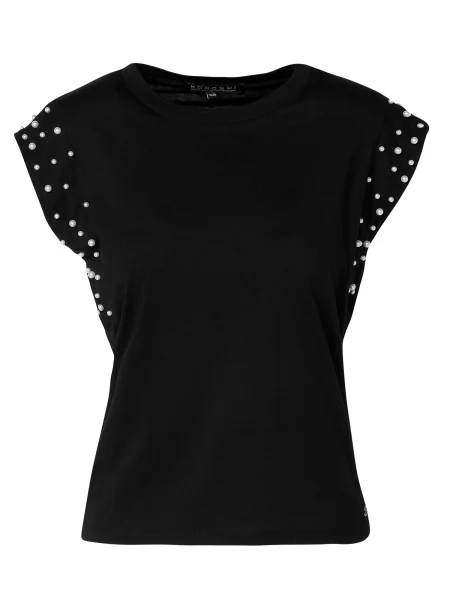 KOROSHI Tricou negru / perlat alb
