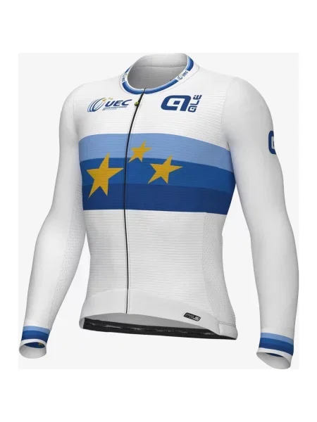 Koszulka rowerowa damska UEC Champion Europe PRS z długim rękawem biało niebieska L biała