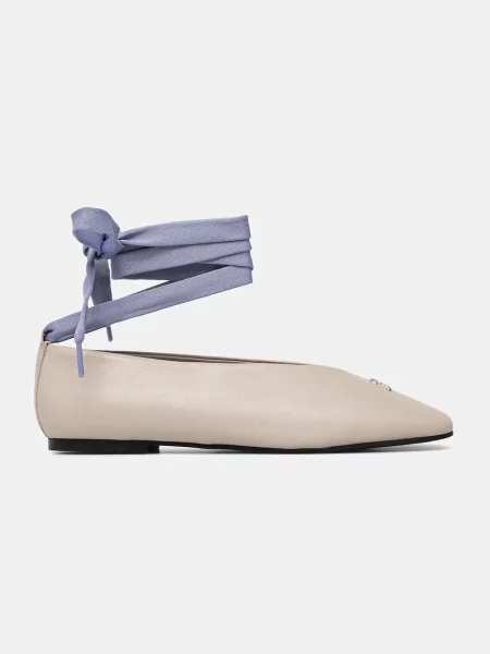 Tommy Jeans usnjene balerinke TJW BALLERINA WITH LACES bež