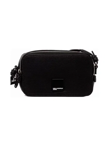 Geanta crossbody Karl Lagerfeld Jeans din piele cu autograf negru