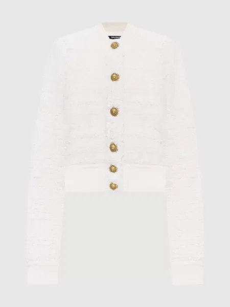 Твідовий кардиган в стилі бомбера Balmain білий