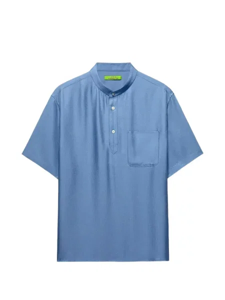 Scurt tricou polo Shanghai Tang cu model herringbone albastru