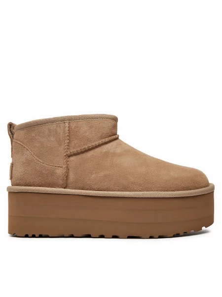 Классические мини дутики Ugg на платформе бежевые