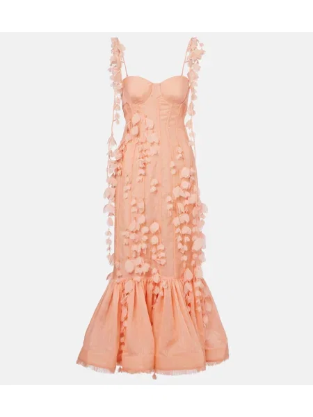 Lniana sukienka koktajlowa Zimmermann garniturowa różowa