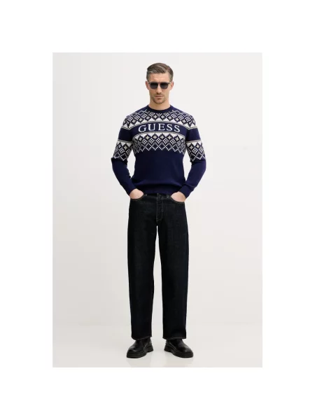 Dzianinowy sweter Guess niebieski