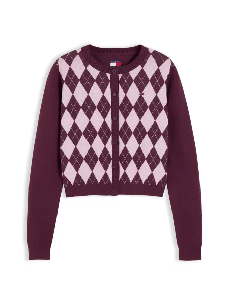 Tommy Jeans Geacă tricotată Ess mov prună / ciclam alb