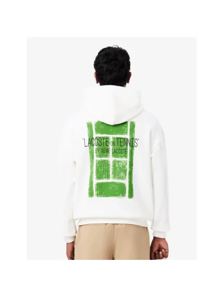 Bluza z kapturem Lacoste polarowa z nadrukiem biała