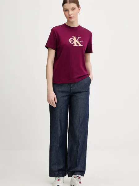 Calvin Klein Jeans t-shirt bordowy