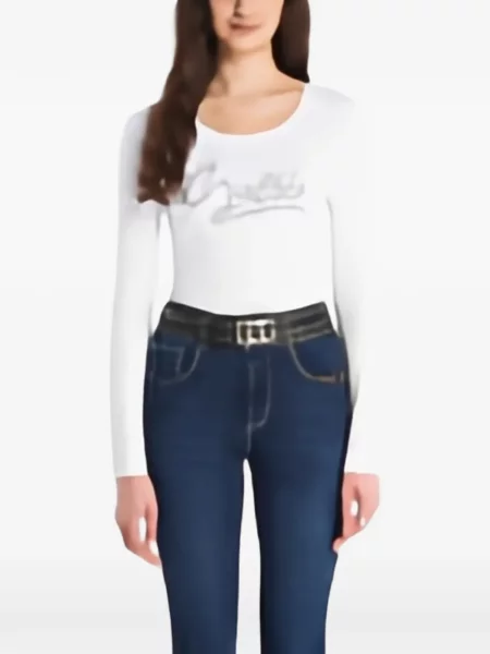 Tricou Guess cu autograf alb