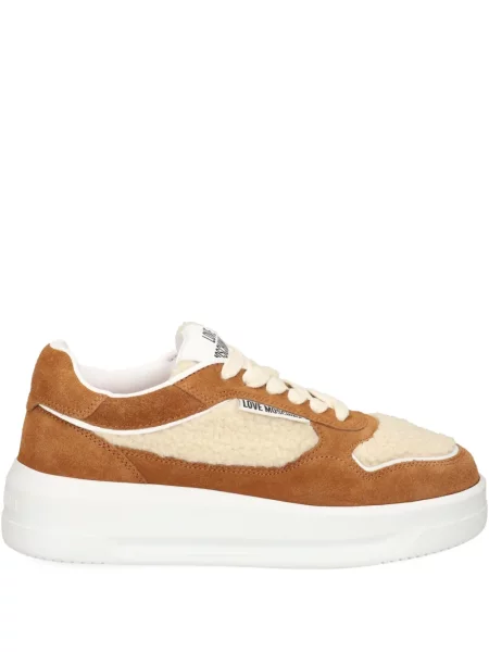 Sneakerși Love Moschino cu șireturi din dantelă maro