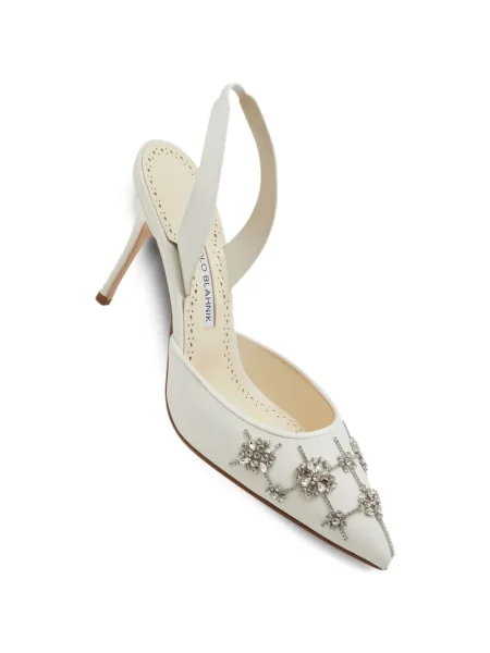 Pantofi cu toc Manolo Blahnik slingback alb