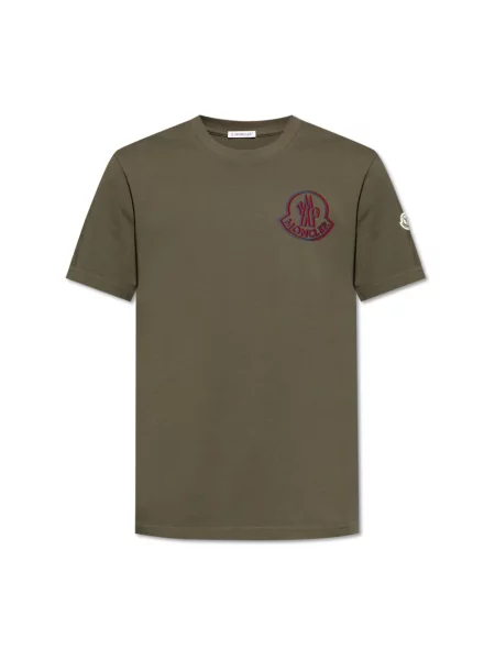 Lniana koszulka Moncler z logo zielona