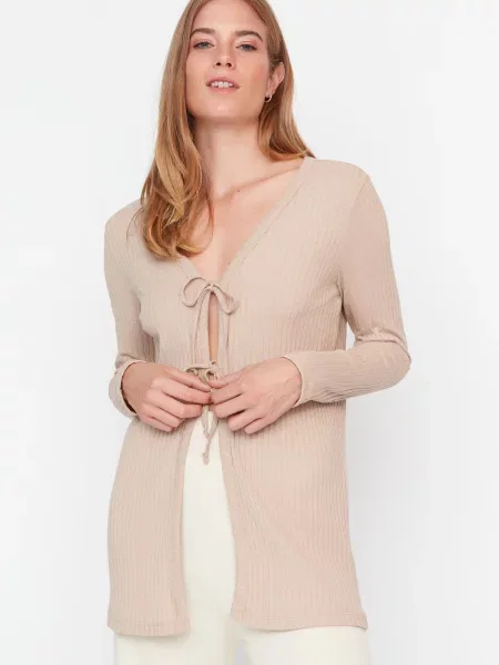 Cardigan Trendyol de catifea cord bej