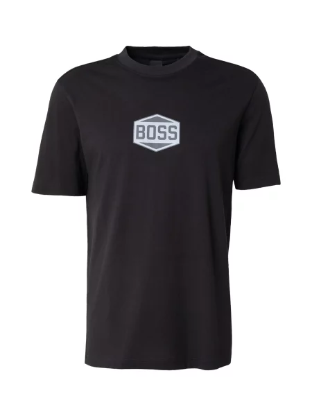 BOSS Tricou albastru marin / negru / murdar alb