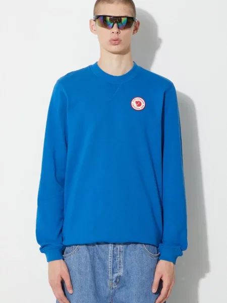 Sweter Fjällräven z logo z kapturem niebieski