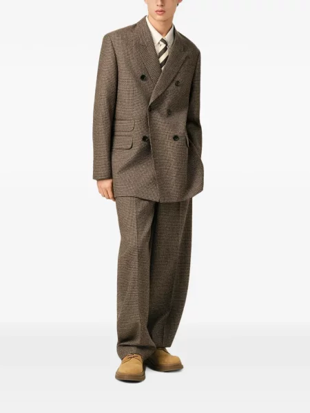 Μάλλινος μπλέιζερ Ami Paris houndstooth διπλόκουμπα καφέ